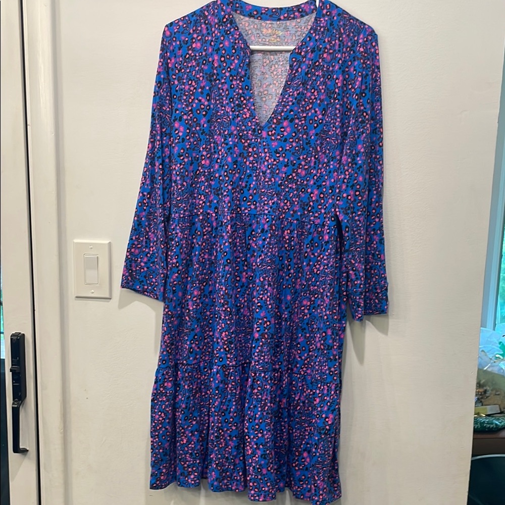 Lilly Pulitzer blue flower patterned dress with long sleeves XL